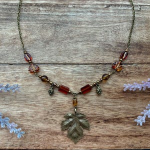Whimsigoth Fall Maple Leaves  Beaded Necklace in Bronze | Goblincore | Cottagecore |