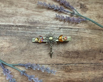 Pinza para el cabello Whimsigoth con diseño de sol y luna y cuentas en bronce / Whimsitwee / Fairycore / Cottagecore