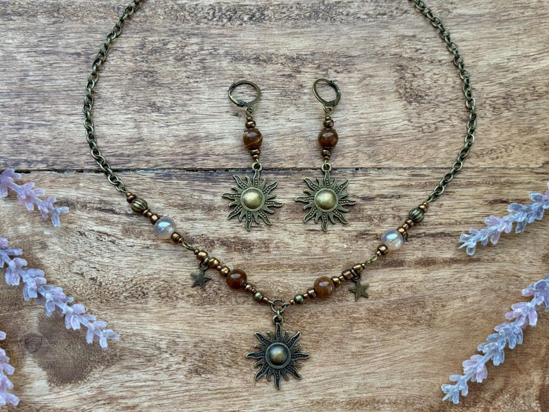 Collar Whimsigoth Sun Auburn con cuentas en bronce / Fairycore / Whimsicle / naturalista / imagen 4