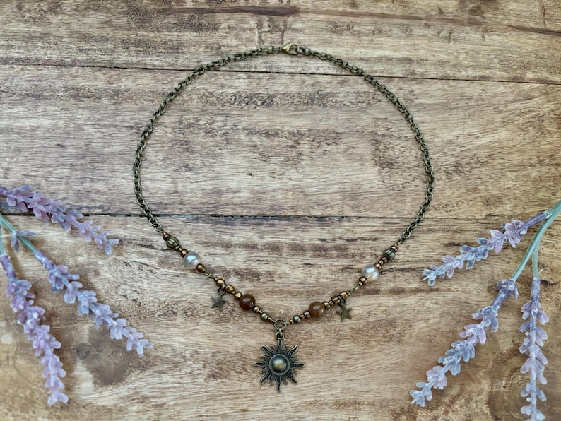 Collar Whimsigoth Sun Auburn con cuentas en bronce / Fairycore / Whimsicle / naturalista / imagen 2
