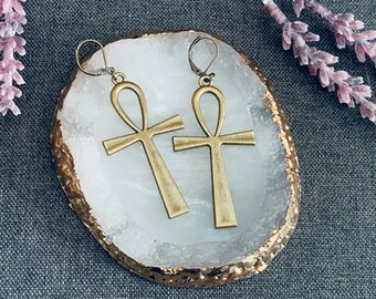 Ankh earrings- large size- available in bronze gold or silver