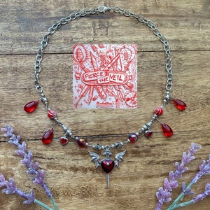 Misadventures Inspired Silver and Red Beaded Necklace | PTV | Emo | Alternative Jewelry |