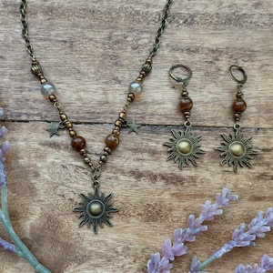 Collar Whimsigoth Sun Auburn con cuentas en bronce / Fairycore / Whimsicle / naturalista / Necklace+Earrings