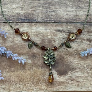 Whimsigoth Fall Maple Leaves  Beaded Necklace in Bronze | Goblincore | Cottagecore |