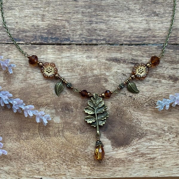 Whimsigoth Fall Maple Leaves  Beaded Necklace in Bronze | Goblincore | Cottagecore |