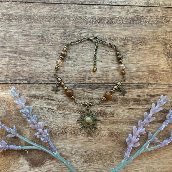 Whimsigoth Auburn Sun Beaded Bracelet in Bronze | Cottagecore | Whimsitwee