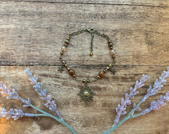 Whimsigoth Auburn Sun Beaded Bracelet in Bronze | Cottagecore | Whimsitwee