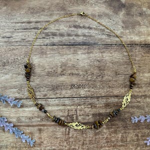 Genuine Tigereye Crystal Beaded Necklace in Gold | Fairycore | Whimsigoth | Cottagecore |