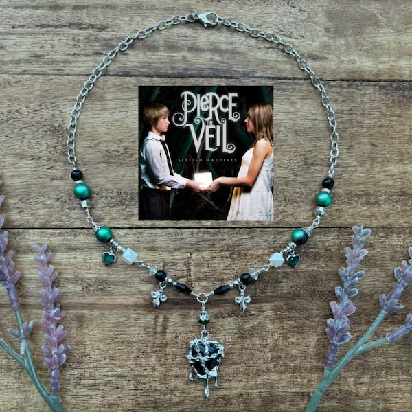Selfish Machines Inspired Silver and Green Beaded Necklace | PTV | Pierce the Veil | Emo | Alternative Jewelry |