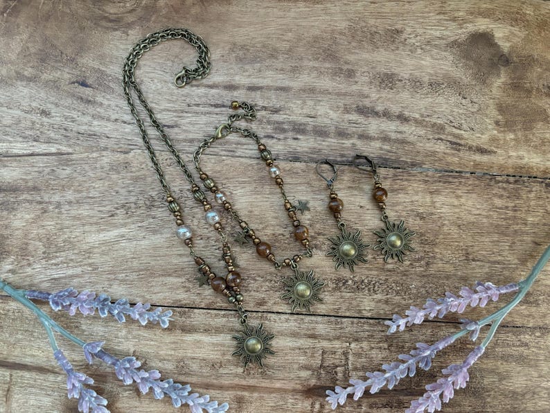 Collar Whimsigoth Sun Auburn con cuentas en bronce / Fairycore / Whimsicle / naturalista / All Three Items