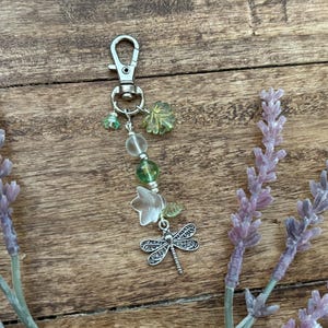 Whimsitwee Silver Dragonfly Floral  Keychain | Cottagecore | Goblincore |