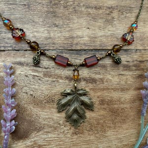 Whimsigoth Fall Maple Leaves  Beaded Necklace in Bronze | Goblincore | Cottagecore |