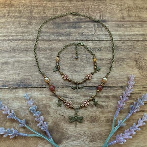 Whimsigoth Dragonfly Auburn Beaded necklace in Bronze | Fairycore | Whimsicle | naturalist | image 3