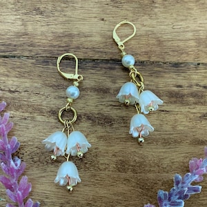 Whimsigoth Floral Lily of the Valley Flower Dangling 18k Gold Stainless Steel Plated Earrings  | Fairycore | Whimsical