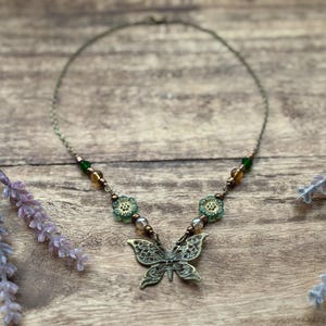 Natural Butterfly Beaded necklace in Bronze | Fairycore | Whimsigoth | naturalist |