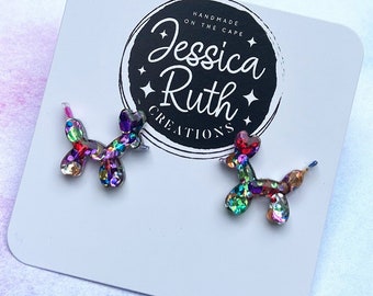 Fun Handmade Rainbow Balloon Animal Dog Stud Earrings