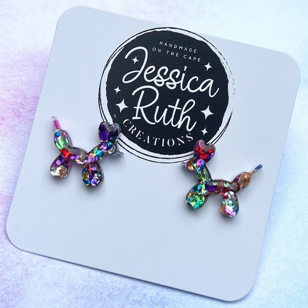 Fun Handmade Rainbow Balloon Animal Dog Stud Earrings