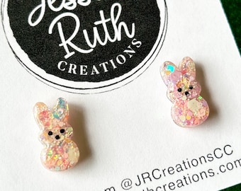 Adorable Handmade Sparkly Easter Bunny Peep Stud Earrings