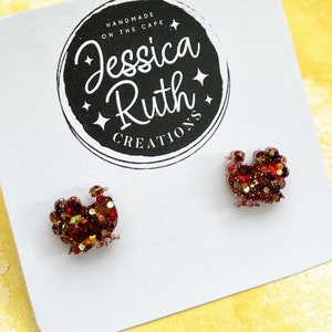 Handmade Sparkly Fall Turkey Stud Earrings