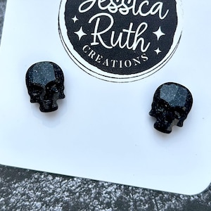 Handmade Faceted Skull Stud Earrings, Hypoallergenic Steel Posts