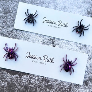 Cute and Creepy Halloween Spider Stud Earrings, Multiple Color Variations