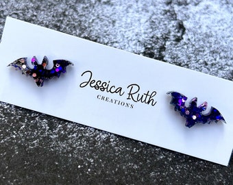 Handmade Cute Halloween Bat Stud Earrings