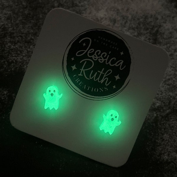 Handmade Fun Glow In The Dark Halloween Ghost Stud Earrings