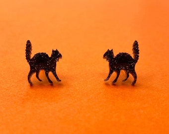 Tiny Halloween Black Kitty Cat Stud Earrings, cute scaredy cat studs, jewelry for cat lover, autumn and fall accessories