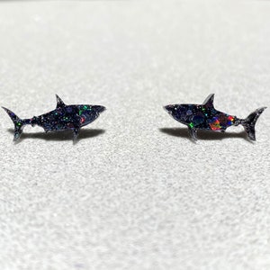 Handmade Holographic Shark Stud Earrings, Hypoallergenic Jewelry