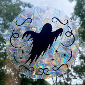 Halloween Ghost Window Cling Rainbow Suncatcher, spooky season decor, fall and autumn decorations, window decals, reusable sticker