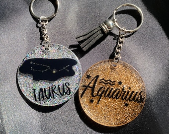 Handmade Custom Personalized Zodiac Sign Bag Keychain, cute accessory for purses suitcases punchbags and more, customized gift for Christmas