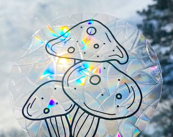 Mushroom Rainbow Suncatcher, Reusable Window Cling, Set of 3