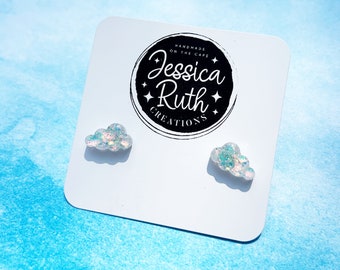 Handmade Sparkly Cloud Stud Earrings: Hypoallergenic Stainless Steel
