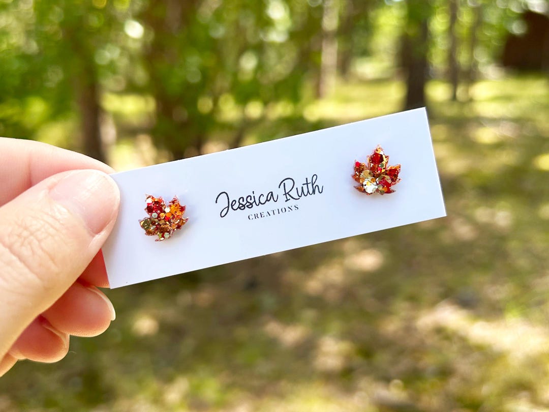 Handmade Sparkly Maple Leaf Stud Earrings Fall And Halloween Jewelry handmade-sparkly-maple-leaf-stud-earrings-fall-and-halloween-jewelry
