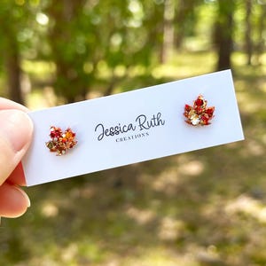 Pendientes de hoja de arce brillantes hechos a mano, joyas de otoño y Halloween, accesorios de otoño