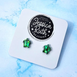Sparkly Green Sea Turtle Stud Earrings