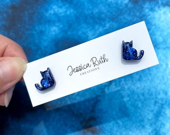 Sparkly Cat Stud Earrings: Handmade Hypoallergenic Jewelry