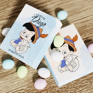 10pz SCATOLETTE CONFETTI Pinocchio, per feste di compleanno a tema, scatolette caramelle personalizzate bambini, pinocchio cartoon fanart