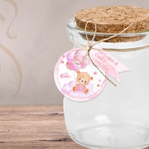 n.10 TAG ORSETTO Nascita, Battesimo, Comunione, Compleanno - bigliettini bomboniere personalizzati per bambini, rosa azzurro verde bianco