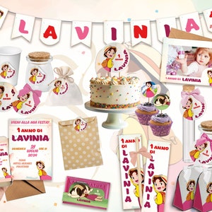 FESTA A TEMA HEIDI, set per festa a tema per bambini: inviti, tag, adesivi, scatolette confetti, bomboniere 1 compleanno, battesimo, nascita