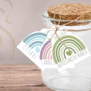 10 uds. ETIQUETAS ARCOÍRIS Nacimiento, Bautismo, Comunión, Cumpleaños - etiquetas de regalo personalizadas para niños, rosa, azul, verde