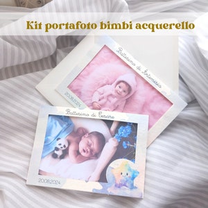 5/10/20 pz PORTAFOTO BIMBI formato lettera, per foto 15x10 cm, con supporto; per nascita, battesimo, 1 compleanno, mod. stelle acquerello