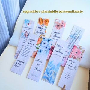 10PZ Segnalibro piantabile matrimonio, personalizzato. Segnalibro in carta con semi, grafica a scelta oppure secondo il tema del matrimonio