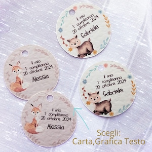 10pz TAG tondo con animletto Nascita, Battesimo, Comunione, Compleanno - bigliettini per bomboniere personalizzati per bambini, acquerello
