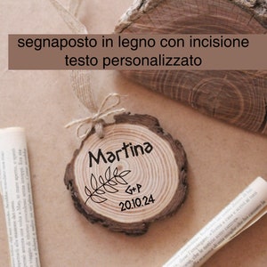 SEGNAPOSTO FETTA LEGNO personalizzato per matrimonio con incisione laser, segnaposto matrimonio, segnaposto legno con scritta e spago