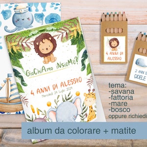 Album da Colorare con matite per bambini, festa a tema savana, mare, fattoria, bosco, Regalo bambini, party kit, gadget compleanno a tema
