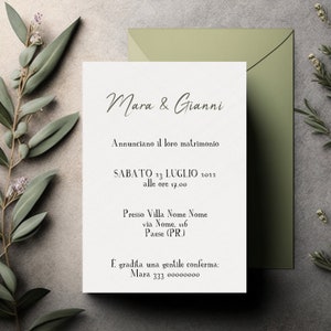 FAIRE-PART mariage Thé vert mod.I003, invitations élégantes vertes et blanches, faire-part mariage, faire-part mariage Italie