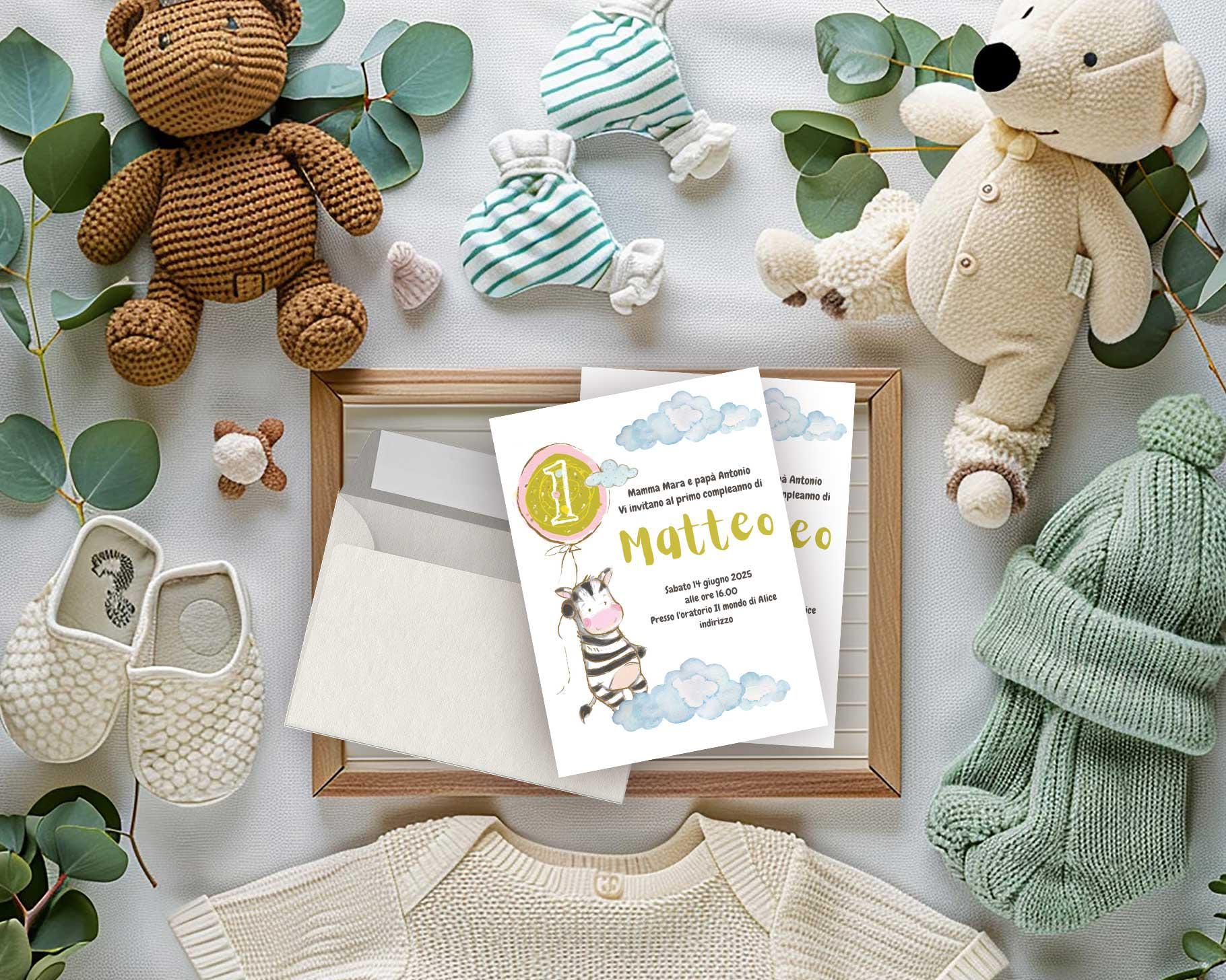 10pz Inviti primo compleanno per bimbo o bimba con animaletto acquerello, invito compleanno bimbi, cartaceo con busta, personalizzabile