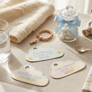 20pz TAG NUVOLETTA Nascita, Battesimo, Comunione, Compleanno - bigliettini per bomboniere personalizzati per bambini, tag nuvola