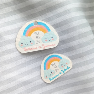 20 etiquetas de arcoíris para nacimiento, bautismo, comunión y cumpleaños. Etiquetas de regalo personalizadas para niños, etiquetas de arcoíris con nubes.